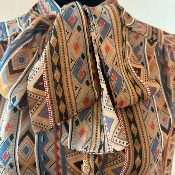 Geometric Patterned Blouse with Bow Tie - Picture 1 of 3